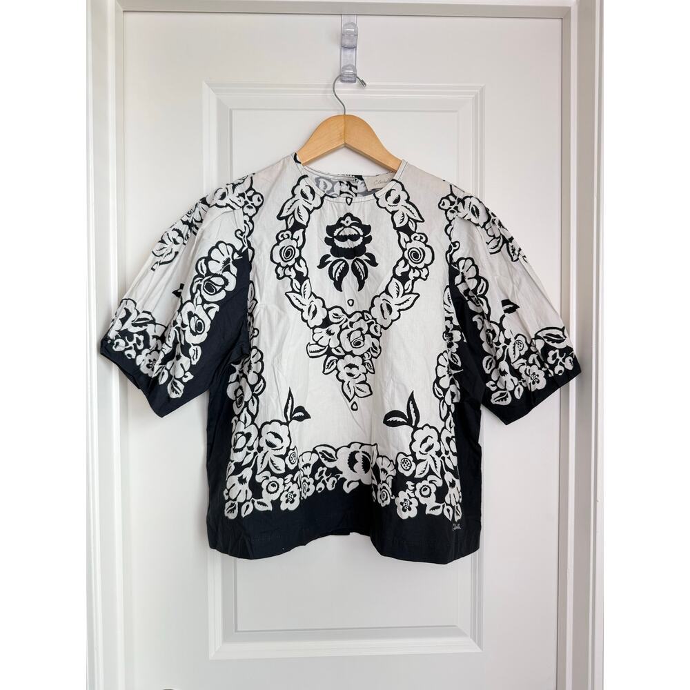 NWT Cleobella Kinsley Blouse Botanico Organic Cotton Floral Black White Small - Picture 3 of 9